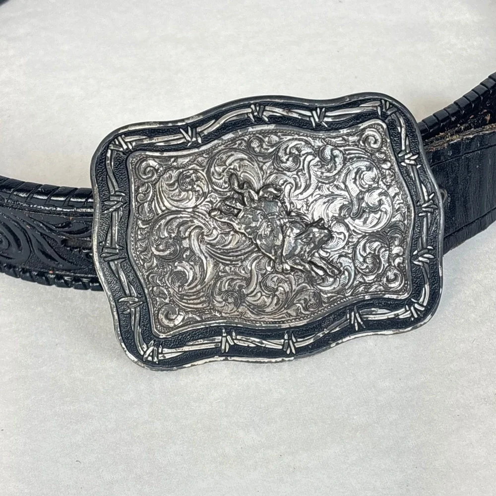 Crumrine Belt Buckle Silver Metal Hand Tooled Western Cowboy Buckle Men